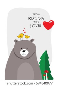 Banner with bear. Vector Illustration for posters, prints of t-shirt and for design your projects.