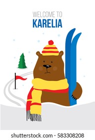 Banner with bear. Vector Illustration for posters, prints of t-shirt and for design your projects.