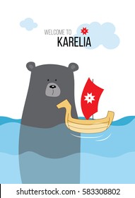 Banner with bear. Vector Illustration for posters, prints of t-shirt and for design your projects.