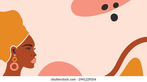 Banner with a beautiful black woman. Female portrait of young African American with beautiful face. portrait. Black beauty Fashion Vector Illustration.