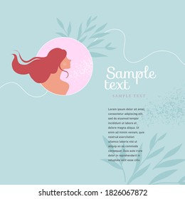 Banner With Beautiful Female Silhouette With Long Hair. Romantic Flyer, Poster Or Web Page For Spa Center, Cosmetics Shop, Beauty Industry, Bodycare, Women's Health