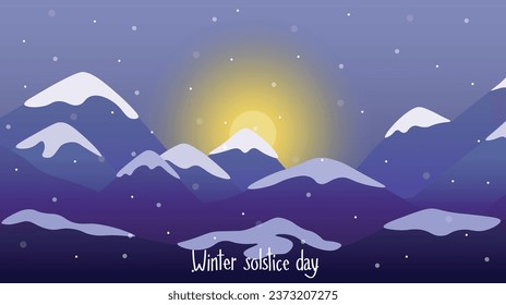 Banner with beautiful mountain landscape and text WINTER SOLSTIC