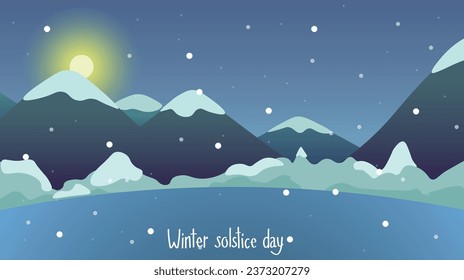 Banner with beautiful mountain landscape and text WINTER SOLSTIC