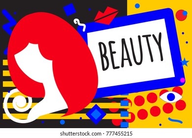 Banner beauty sale in style of pop art. Geometric bright abstract card for beauty salon in style of memphis. Vector illustration