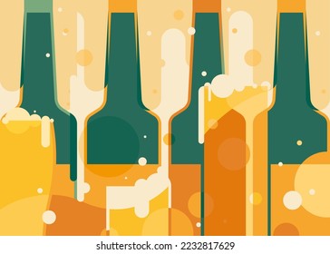 Banner with beer bottles and glasses. Placard design in abstract style.