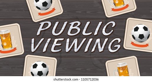Banner with beer coaster with football on the dark wooden background.  Eps 10 vector file.