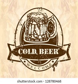 banner with beer mugs and space for text, vector illustration