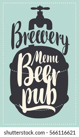 banner for beer on tap pub with a barrel in a retro style