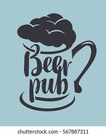 banner for beer pub with a glass in a retro style