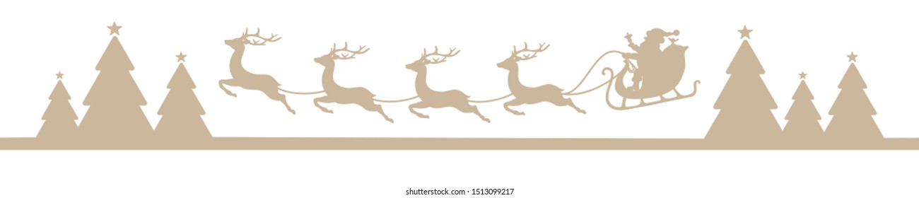 Banner Beige Flying Christmas Sleigh Above Forest