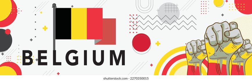 Banner Belgium national day with map, flag colors theme background and geometric abstract retro modern black yellow red design. Brussels Belgian theme. Vector Illustration