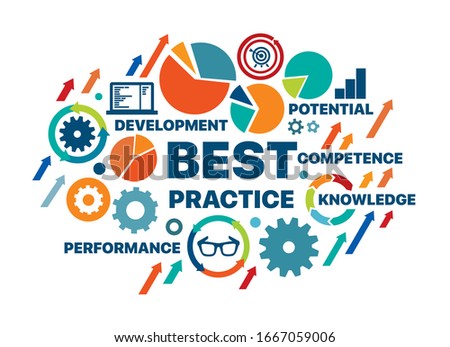 Banner best practice vector illustration concept. Competence development knowledge potential ethic and performance icons. Infographic illustration with editable objects for presentation in fllat
