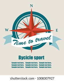 Banner with a bicycle wheel and a wind rose for travel.