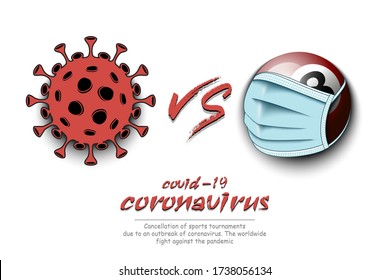 Banner billiard vs covid-19. Billiard ball with a protection mask against coronavirus sign. Cancellation of sports tournaments. cr