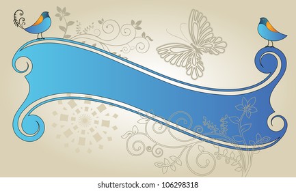 Banner with birds flourish and butterfly nature motif