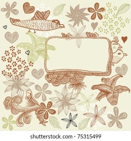 banner with birds and flowers