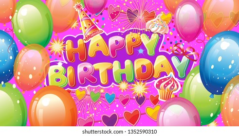 Banner With Birthday Party Elements