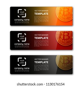 Banner bitcoin background. Modern template vector. Vector abstract design web bitcoin banner. Web Header Design Elements. Abstract web banner template background Collection web bitcoin banner template