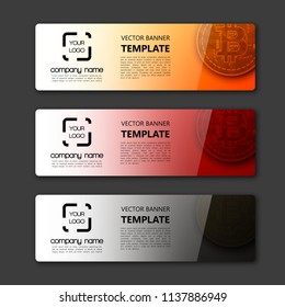 Banner bitcoin background. Modern template vector. Vector abstract design web bitcoin banner. Web Header Design Elements. Abstract web banner template background Collection web bitcoin banner template