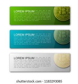 Banner bitcoin background. Modern template vector. Vector abstract design web bitcoin banner. Web Header Design Elements. Abstract web banner template background Collection web bitcoin banner template