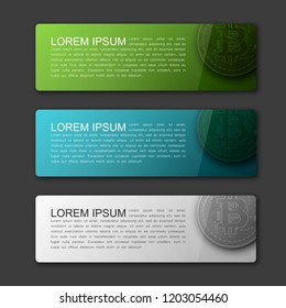 Banner bitcoin background. Modern template vector. Vector abstract design web bitcoin banner. Web Header Design Elements. Abstract web banner template background Collection web bitcoin banner template