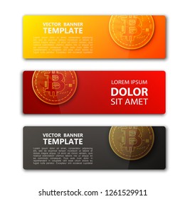 Banner bitcoin background. Modern template vector. Vector abstract design web bitcoin banner. Web Header Design Elements. Abstract web banner template background Collection web bitcoin banner template