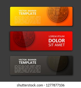 Banner bitcoin background. Modern template vector. Vector abstract design web bitcoin banner. Web Header Design Elements. Abstract web banner template background Collection web bitcoin banner template