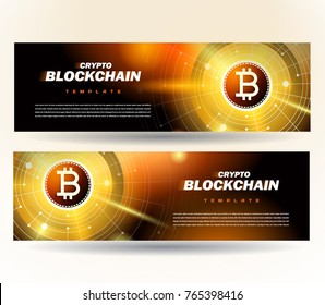 Banner Bitcoin Cryptocurrency Finance Theme Blockchain Gold Color