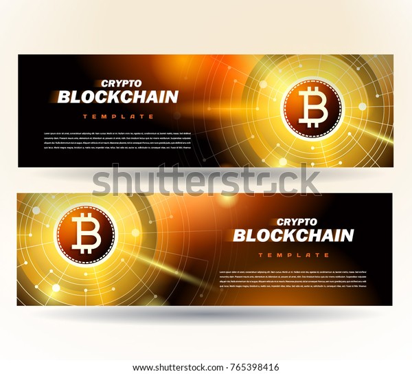 Banner Bitcoin Cryptocurrency Finance Theme Blockchain Stock Vector ...