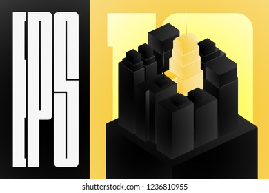 Banner with an black buildings background for web, presentation, flyers.