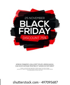 Banner with Black Friday inscription on abstract ink blots for sale and discount.