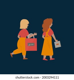 Banner Black Friday people on sale. The crowd is rushing for discounts. The concept of Black Friday for advertising. Vector illustration