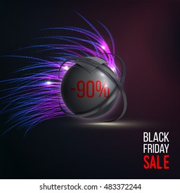 Banner for Black Friday sale. Futuristic glowing colorful strings. Vector technology background