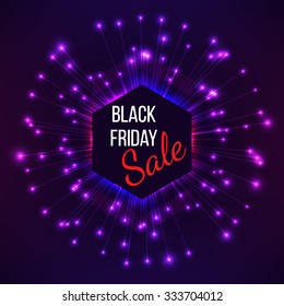 Banner for Black Friday sale with salute. Vector explosion of bright sparkles
