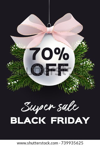 banner black friday sale vector flyer template realistic illustration xmas ball with bow - Black Friday Christmas Tree Sale banner black friday sale vector flyer template realistic illustration xmas ball with bow - Black Friday Christmas Tree Sale