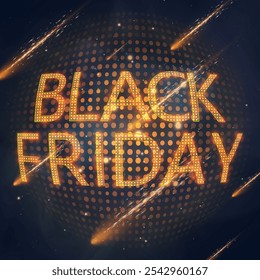 Banner Black Friday Sale. Yellow banner with text and bright LED background. Bright abstract web banner for sale and advertising design. Vector