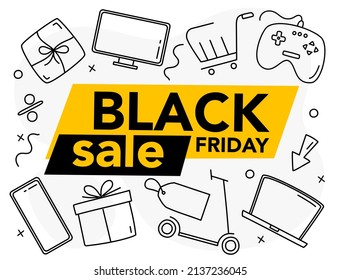 Banner Black Friday Shopping shopping sale hand drawn doodle Vector 