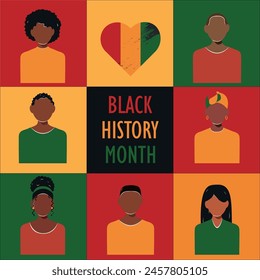Banner Black History Month in bauhaus style. Vector Flat faceless people for card, poster, social media.