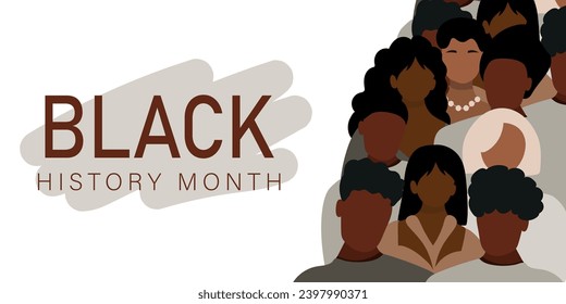 Banner for Black History Month with many African-American people