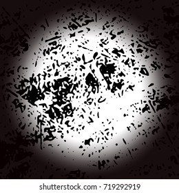 banner black paint smeared, spray. abstract poster circle, sphere. dark abstract background pattern. monochrome grunge texture. vector illustration