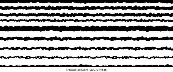 Banner with black wavy horizontal striped lines. Fashionable set of minimalistic covers. Minimal wall art. Black and white texture pattern on a white background. Boho.