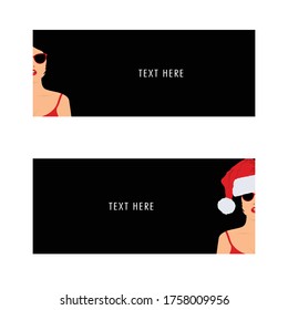 banner black with woman illustration on white background