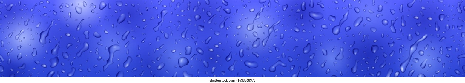Banner in blue colors with drops and streaks of water, flowing down the surface. With seamless horizontal repetition