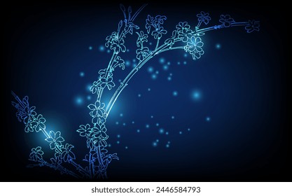 Banner with blue growing flowers. Low poly style design. minimalist flowers for decoration, digital business concept, futuristic digital innovation background vector illustration.