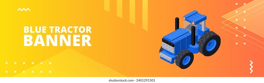 Banner with a blue tractor for printing and design. Vector illustration.