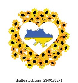 banner blue-yellow with sunflowers and love for ukraine