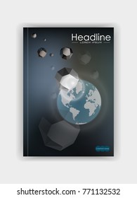 Banner book cover template design. Planet earth under asteroid meteor attack. Disaster. Vector illustration.