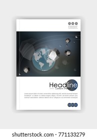 Banner book cover template design. Planet earth under asteroid meteor attack. Disaster. Vector