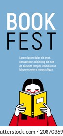 Cartel del festival del libro. La gente lee libros. Fondo vectorial minimalista. Plantilla de diseño para una biblioteca, escuela, tema educativo. Los estudiantes están leyendo.