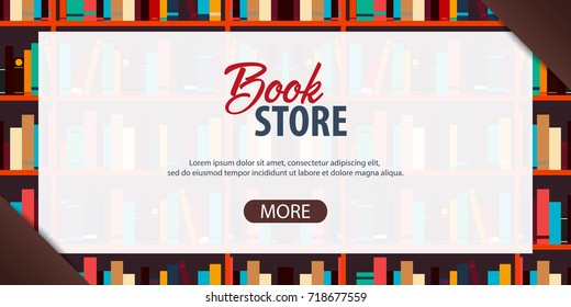 Banner Book Store. Book shelf or bookcase on the background